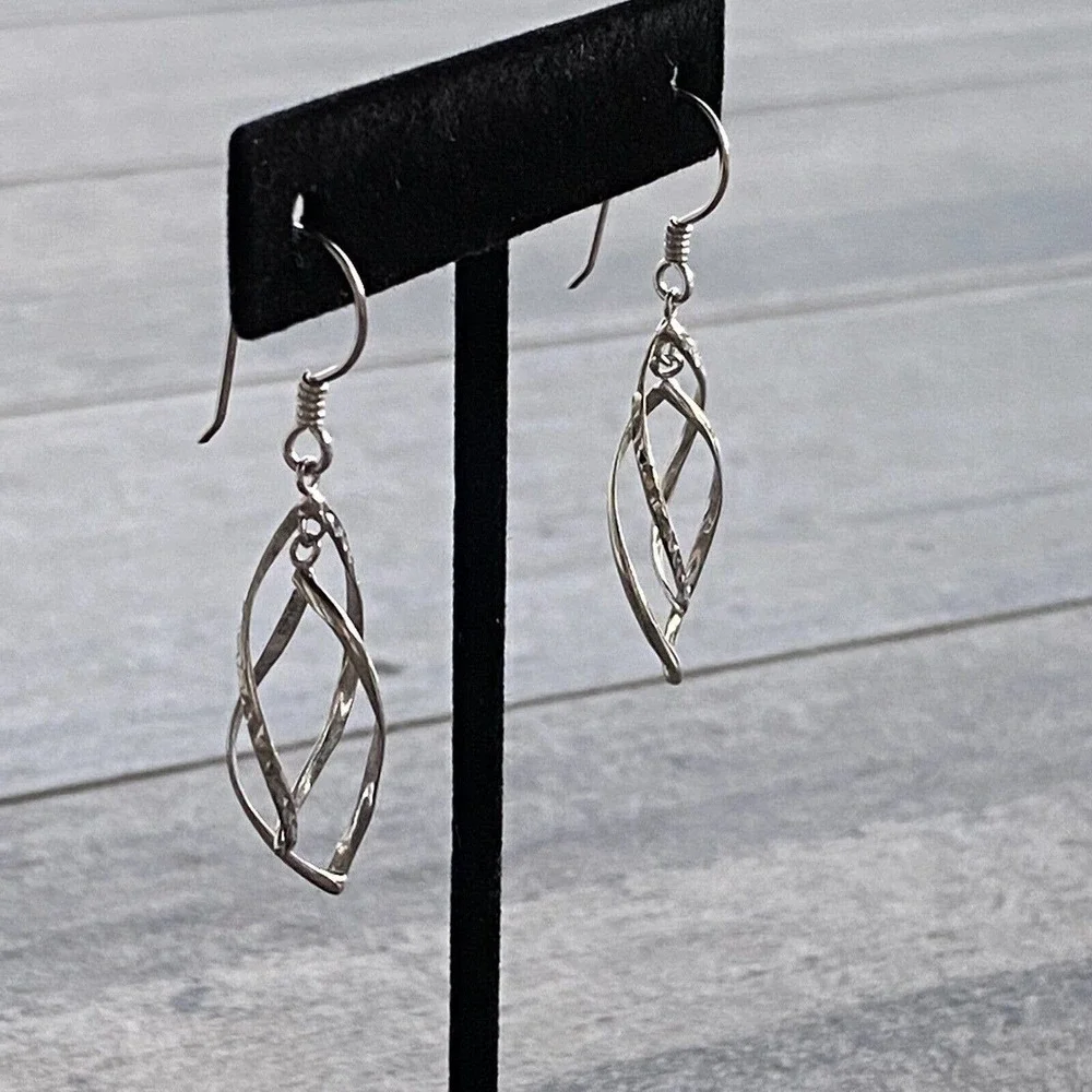 925 MA Thailand Sterling Silver Earrings Dangles Drops Art Deco Textured VTG